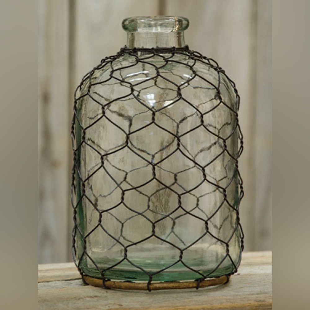 Glass Bottle with Chicken Wire